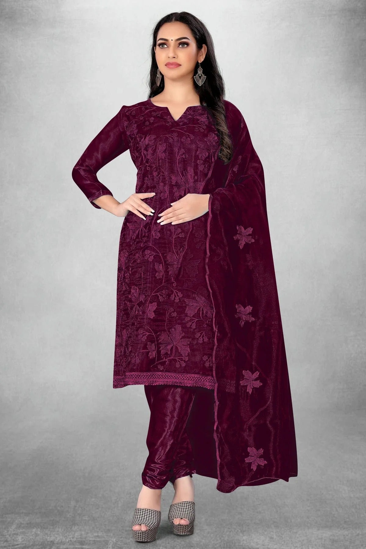 Magenta Colour Unstitched Organza Churidar Suit US1160779