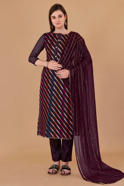 Magenta Colour Unstitched Organza Jacquard Fabric Straight Suit US1161027