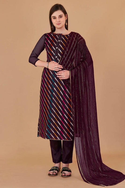 Magenta Colour Unstitched Organza Jacquard Fabric Straight Suit US1161027