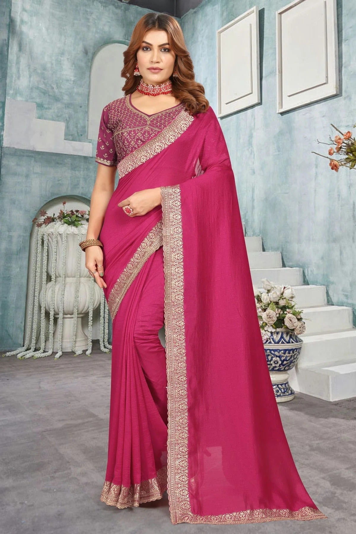 Magenta Colour Vichitra Bloming Designer Saree SD1091229