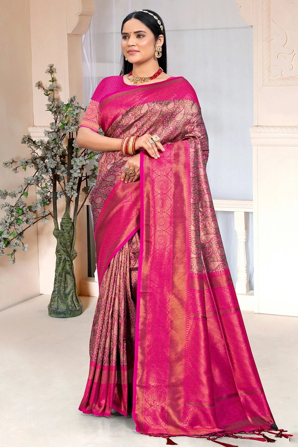 Magenta Colour Woven Work Silk Saree SD1102270
