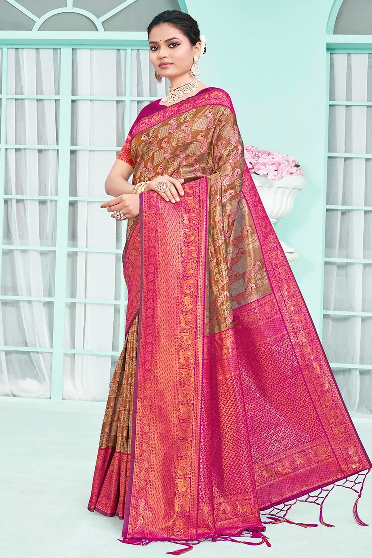 Magenta Colour Woven Work Silk Saree SD1102282