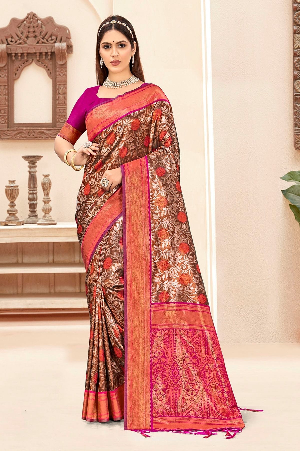 Magenta Colour Woven Work Silk Saree SD1102299
