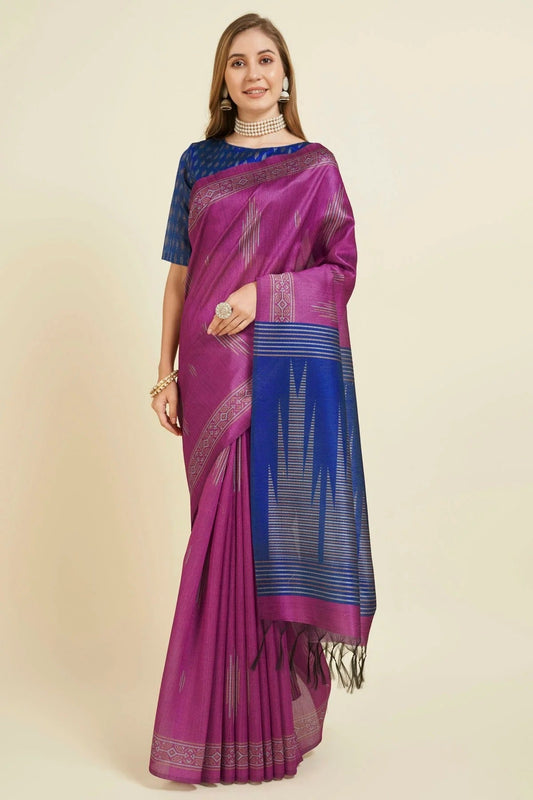 Magenta Colour Woven Work Sofi Silk Saree SD1101889