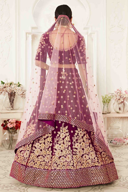 Magenta Velvet Designer Lehenga Choli LC1010147 A
