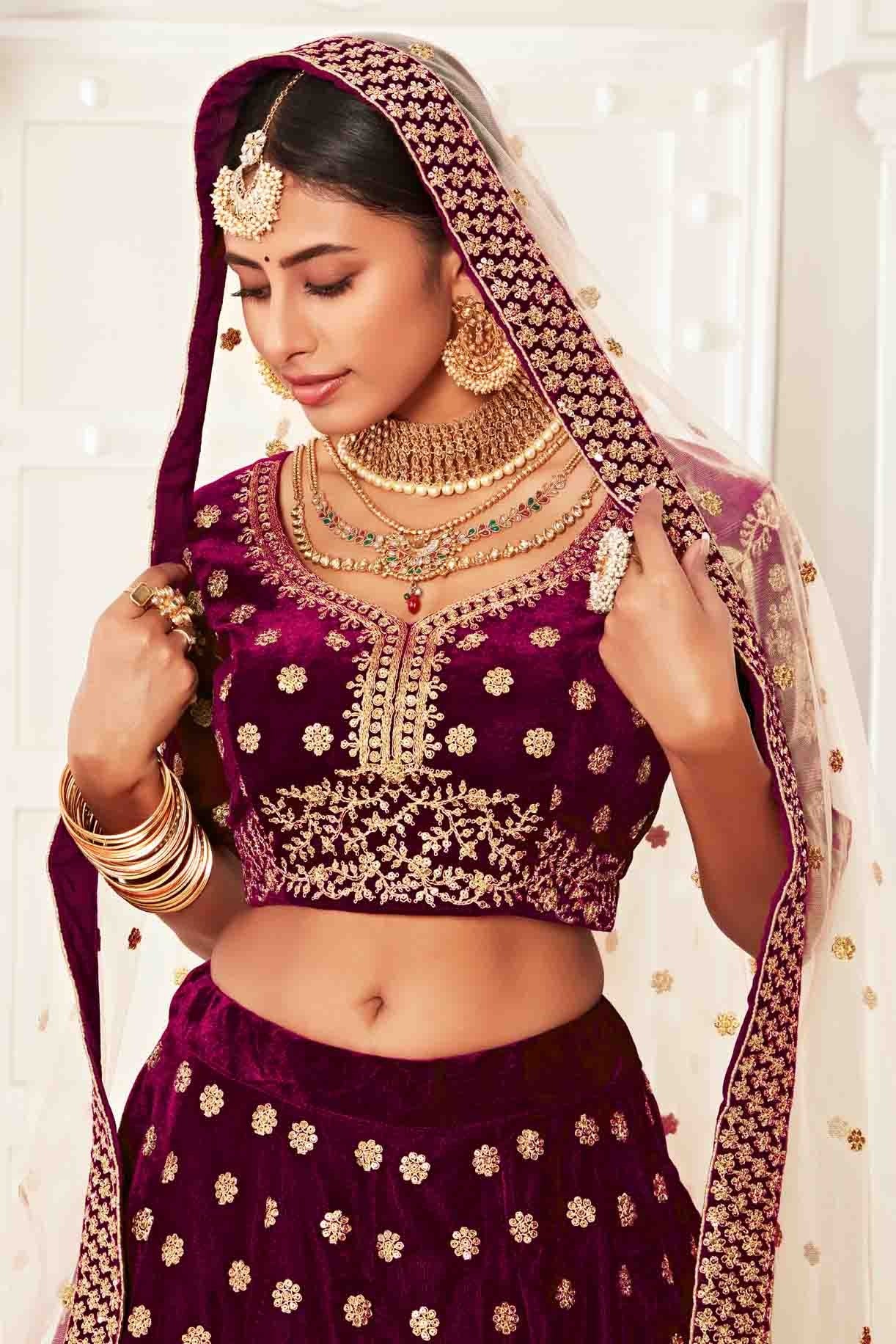Magenta Velvet Designer Lehenga Choli LC1010147 B