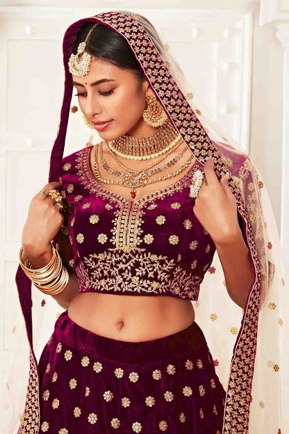 Magenta Velvet Designer Lehenga Choli LC1010147 B