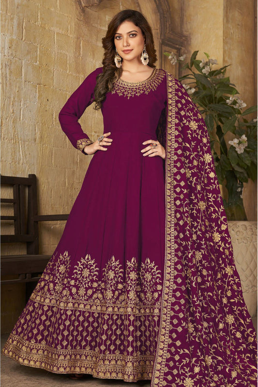 Magenta and Pink Colour Faux Georgette Embroidery Anarkali Suit SM1050253