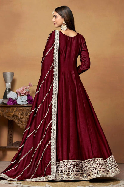 Maroon Colour Anarkali Suit Art Silk Semi Stitched SM1050535 A