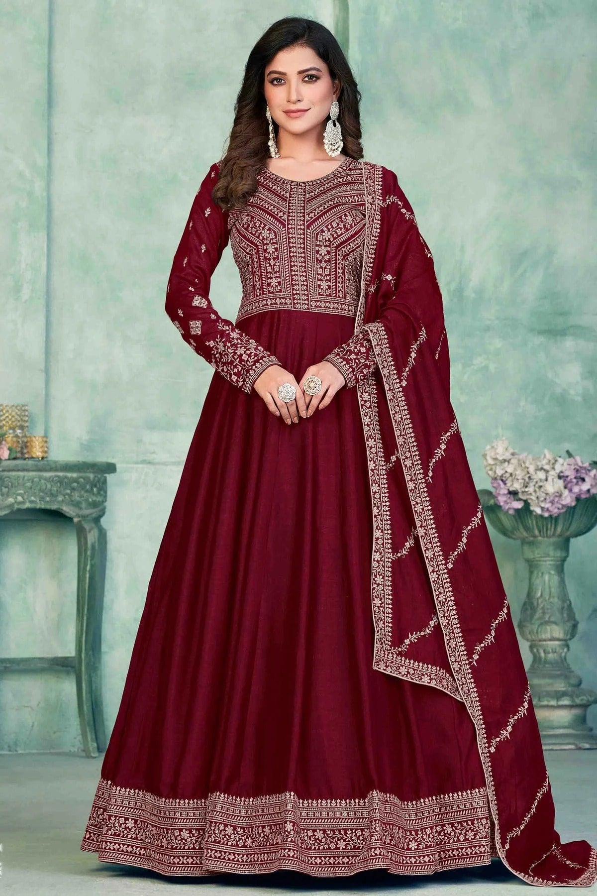 Maroon Colour Art Silk Anarkali Suit SM1050720 A