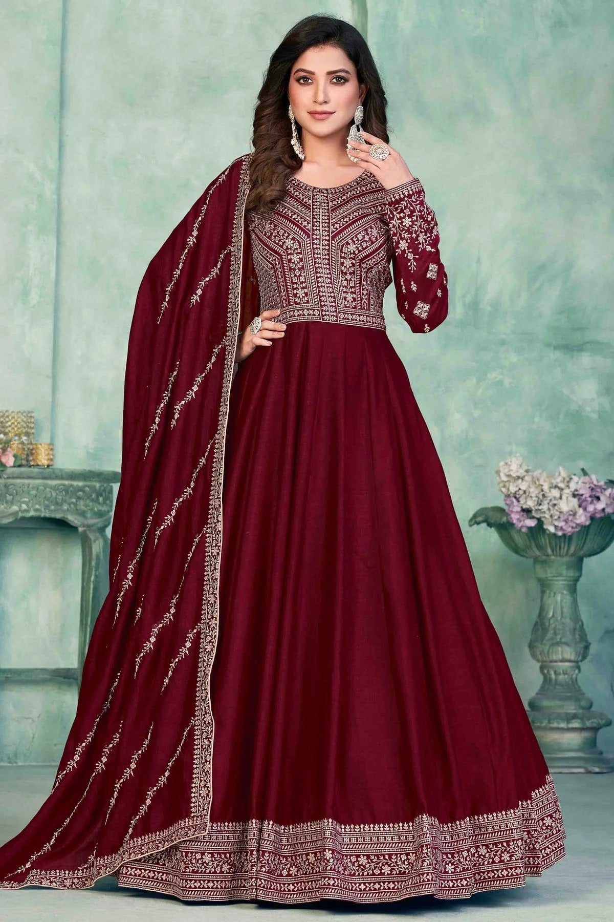 Maroon Colour Art Silk Anarkali Suit SM1050720