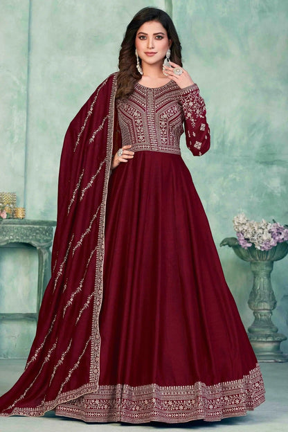 Maroon Colour Art Silk Anarkali Suit SM1050720