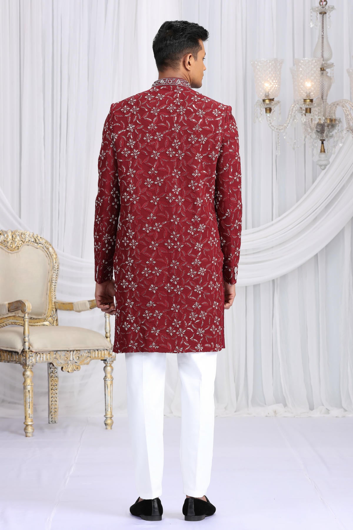 Maroon Colour Art Silk Embroidery Work Sherwani