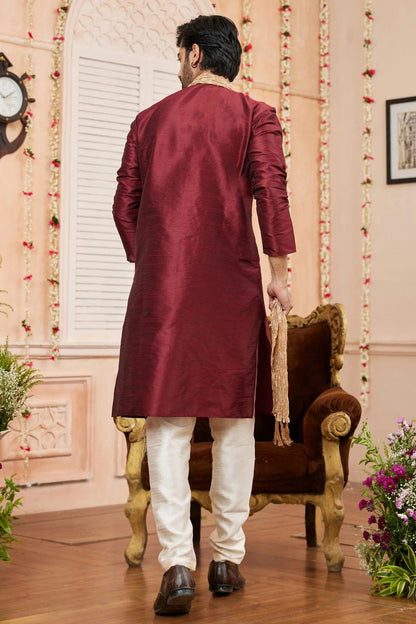Maroon Colour Art Silk Kurta Pajama With Stole KP1230246 A