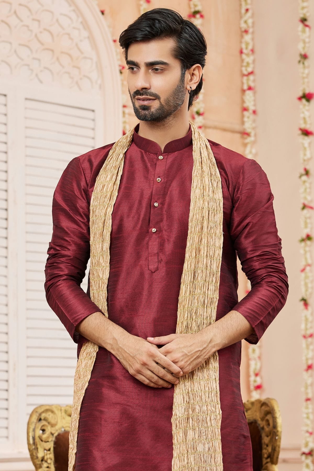 Maroon Colour Art Silk Kurta Pajama With Stole KP1230246 B