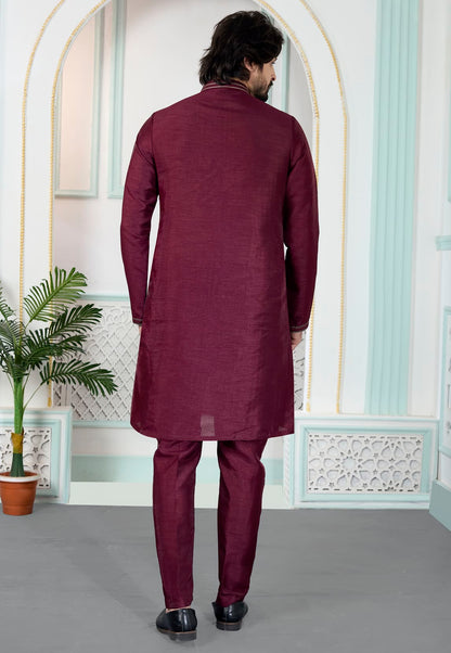 Maroon Colour Art Silk Pintux Work Kurta Pajama