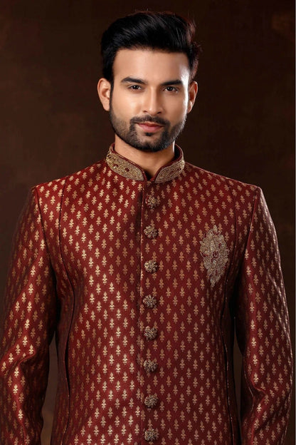 Maroon Colour Art Silk Sherwani SH1040368 A