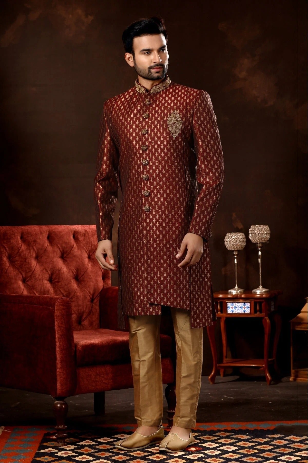 Maroon Colour Art Silk Sherwani SH1040368