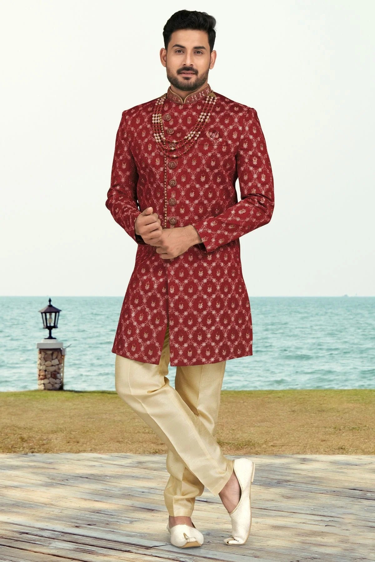 Maroon Colour Banarasi Silk Sherwani SH1040528
