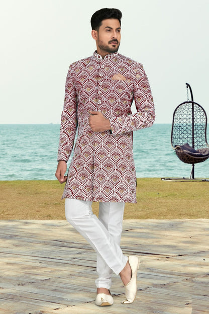 Maroon Colour Banarasi Silk Sherwani SH1040538