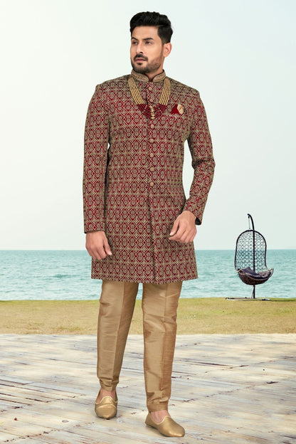 Maroon Colour Banarasi Silk Sherwani SH1040540