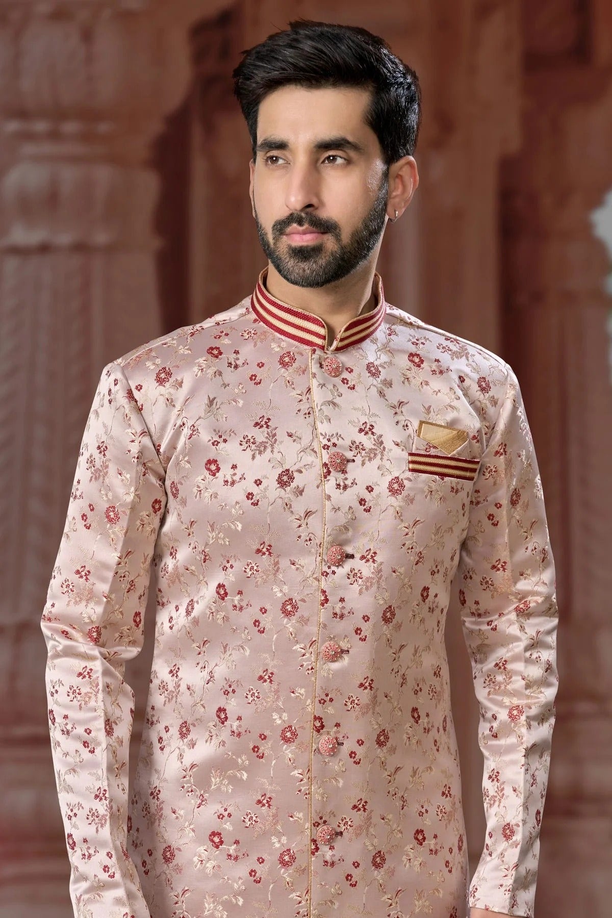Maroon Colour Banarasi Soft Jacquard Sherwani SH1040581 A