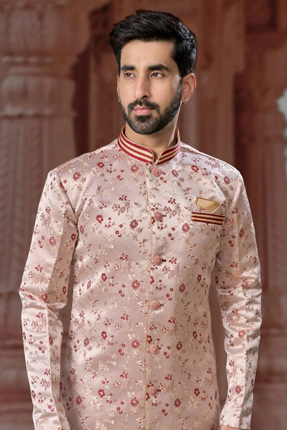 Maroon Colour Banarasi Soft Jacquard Sherwani SH1040581 A
