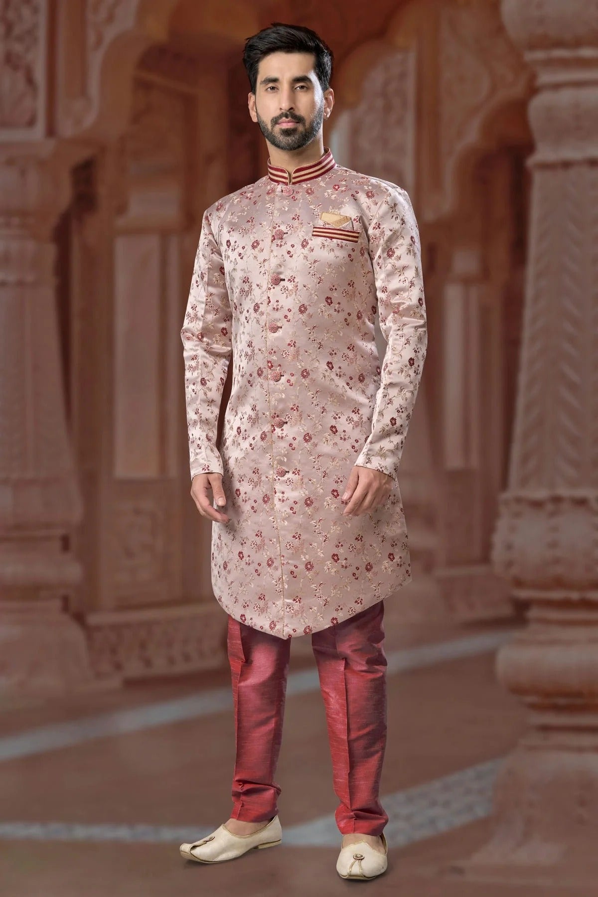 Maroon Colour Banarasi Soft Jacquard Sherwani SH1040581