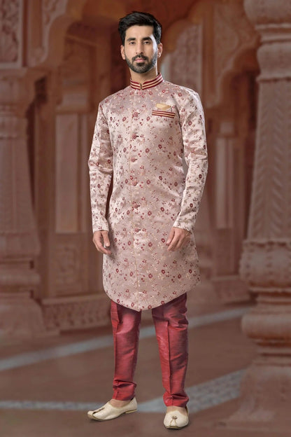 Maroon Colour Banarasi Soft Jacquard Sherwani SH1040581