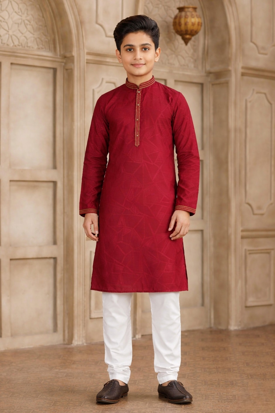 Maroon Colour Brocade Art Silk Pintux Work Kurta Pajama