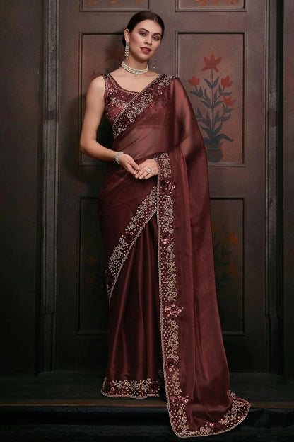 Maroon Colour Burberry Silk Designer Saree LC1121750