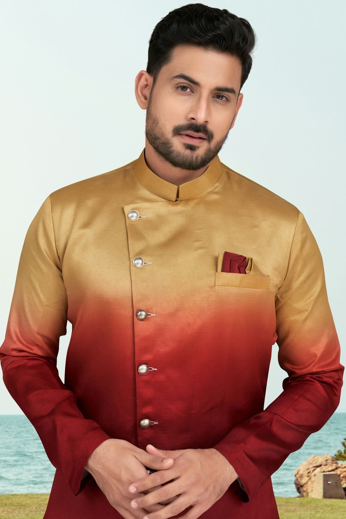 Maroon Colour Champion Silk Indo Western Sherwani SH1040496 A