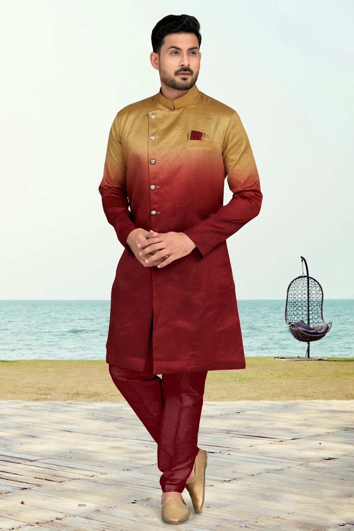 Maroon Colour Champion Silk Indo Western Sherwani SH1040496