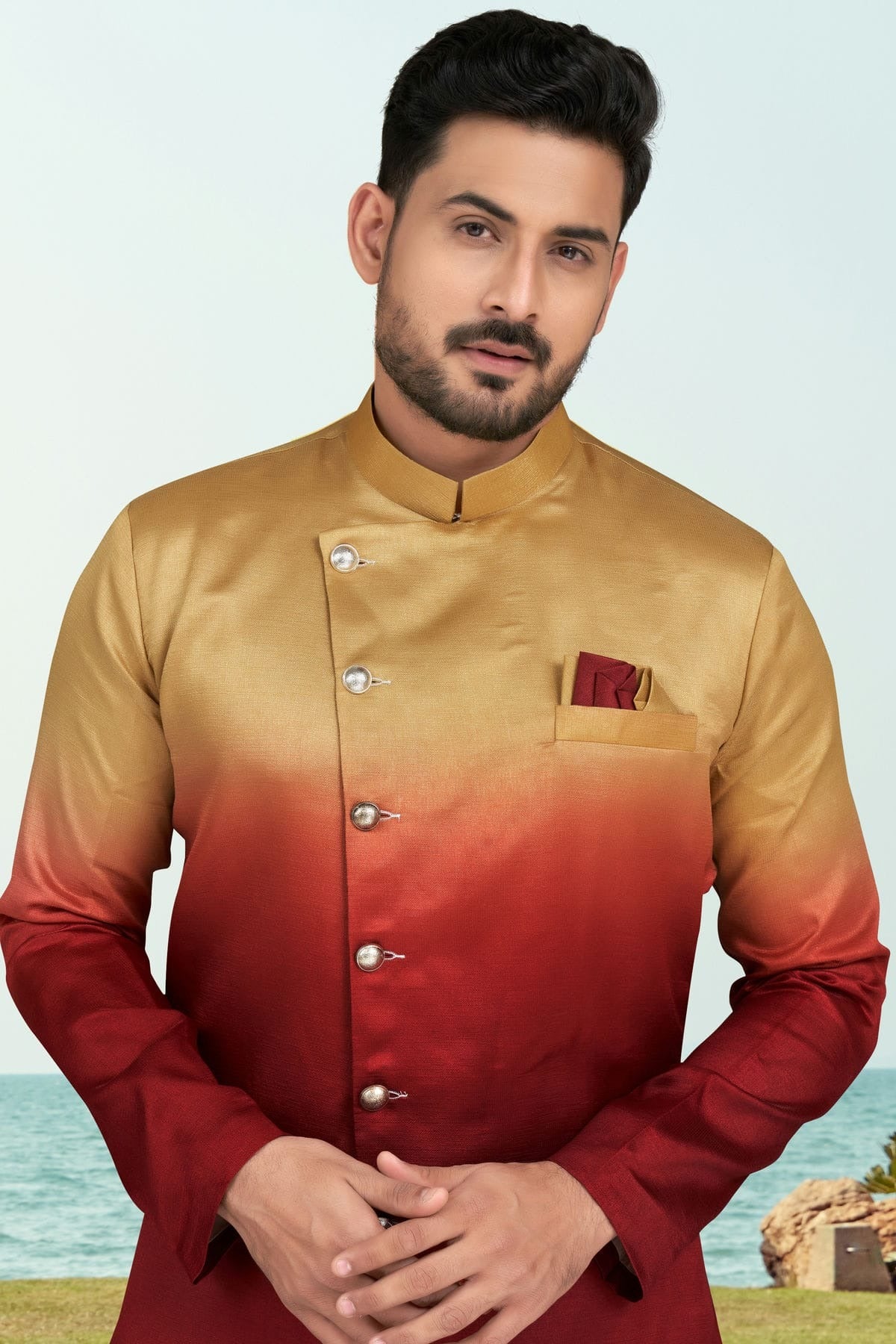 Maroon Colour Champion Silk Indo Western Sherwani SH1040502 A