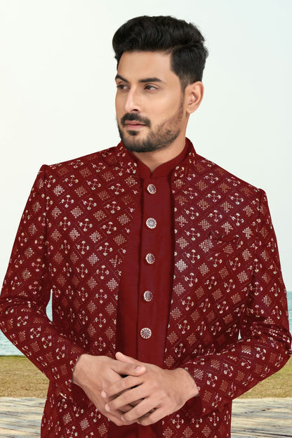 Maroon Colour Champion Silk Sherwani SH1040535 A