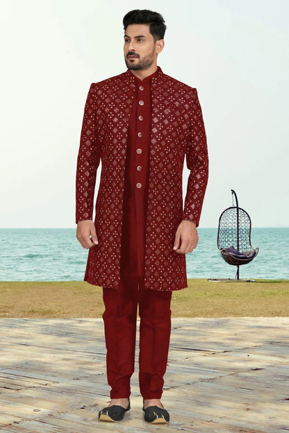 Maroon Colour Champion Silk Sherwani SH1040535