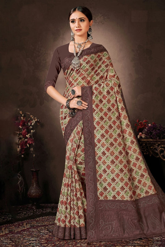 Maroon Colour Chanderi Silk Printed Saree LC1121632