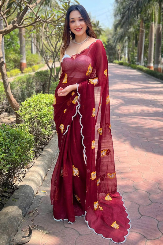 Maroon Colour Chiffon Saree SD1110375