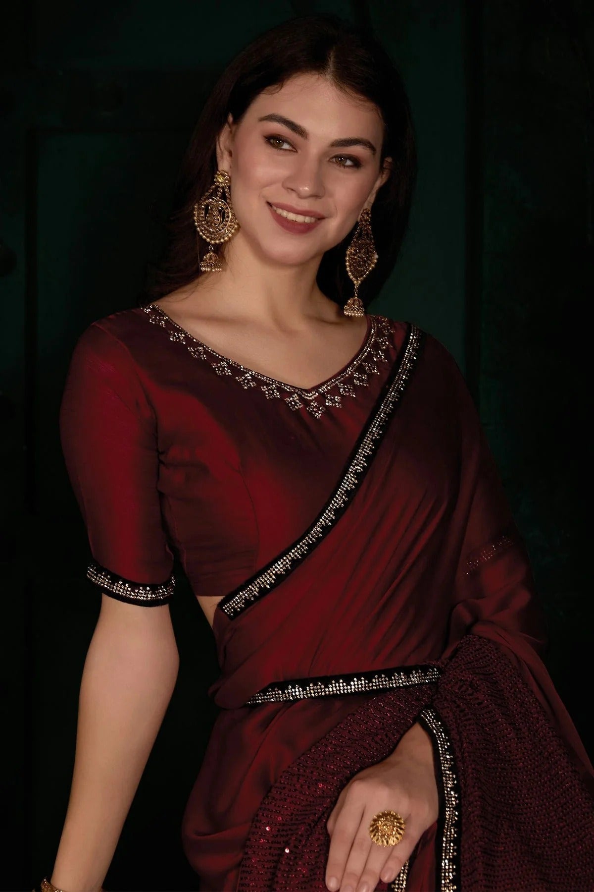 Maroon Colour Chiffon Silk Designer Saree LC1121802 A