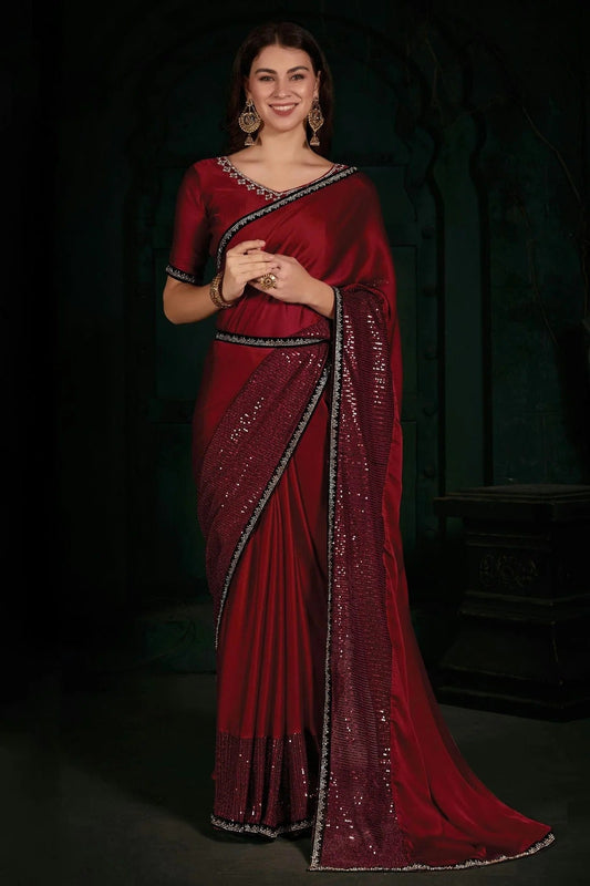 Maroon Colour Chiffon Silk Designer Saree LC1121802