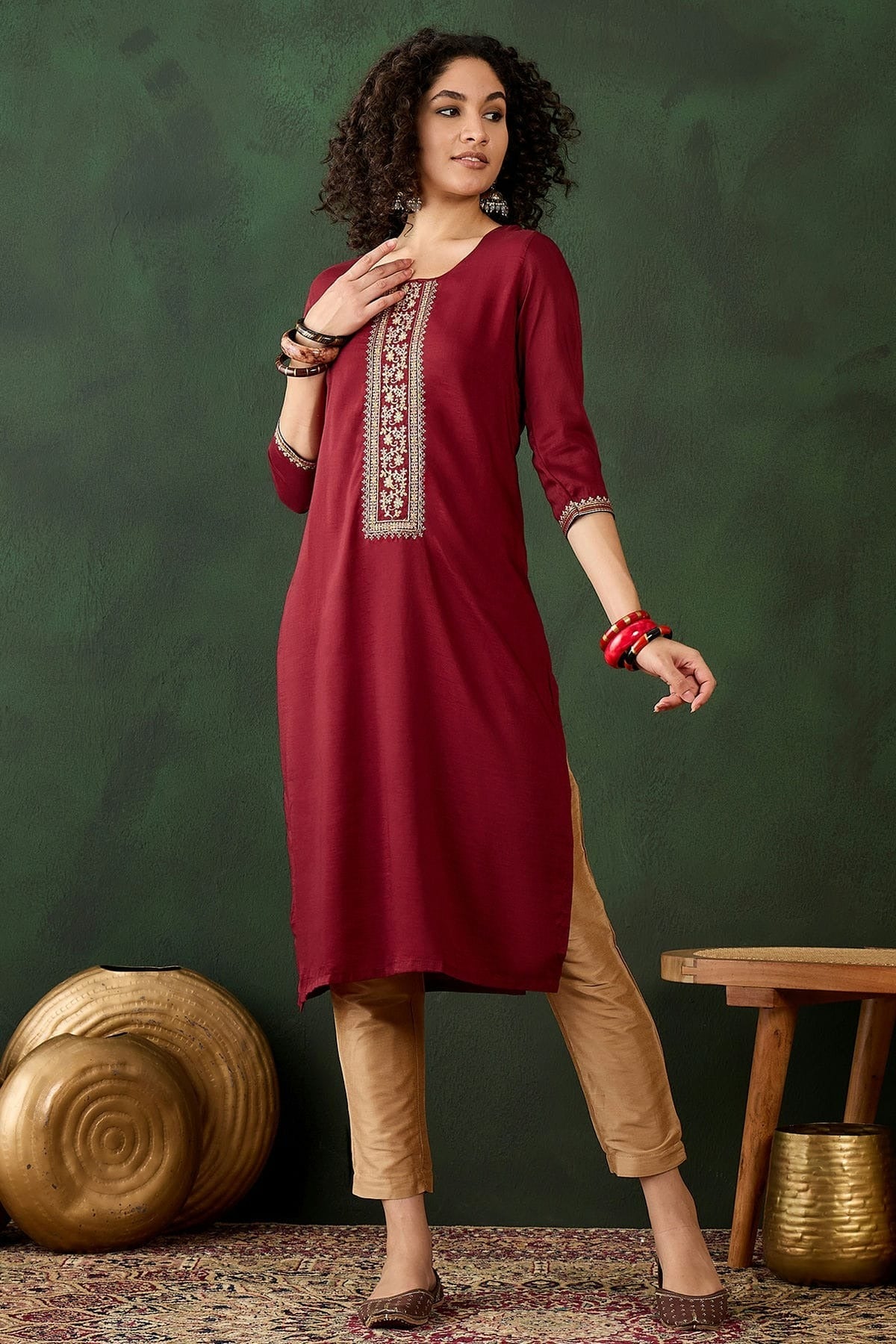 Maroon Colour Chinon Kurti KR1111272