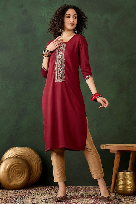 Maroon Colour Chinon Kurti KR1111272