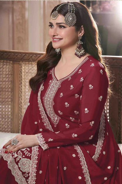 Maroon Colour Chinon Palazzo Pant Suit SM1140918 A