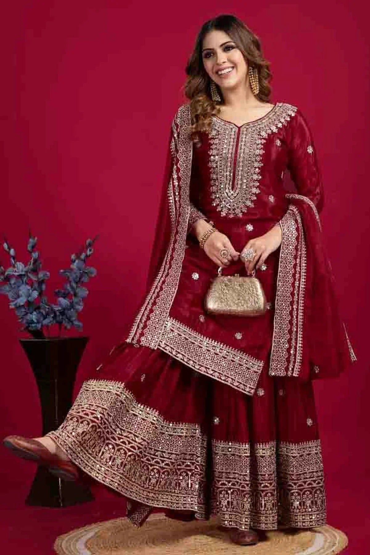 Maroon Colour Chinon Silk Stitched Sharara Suit SS1140769 A