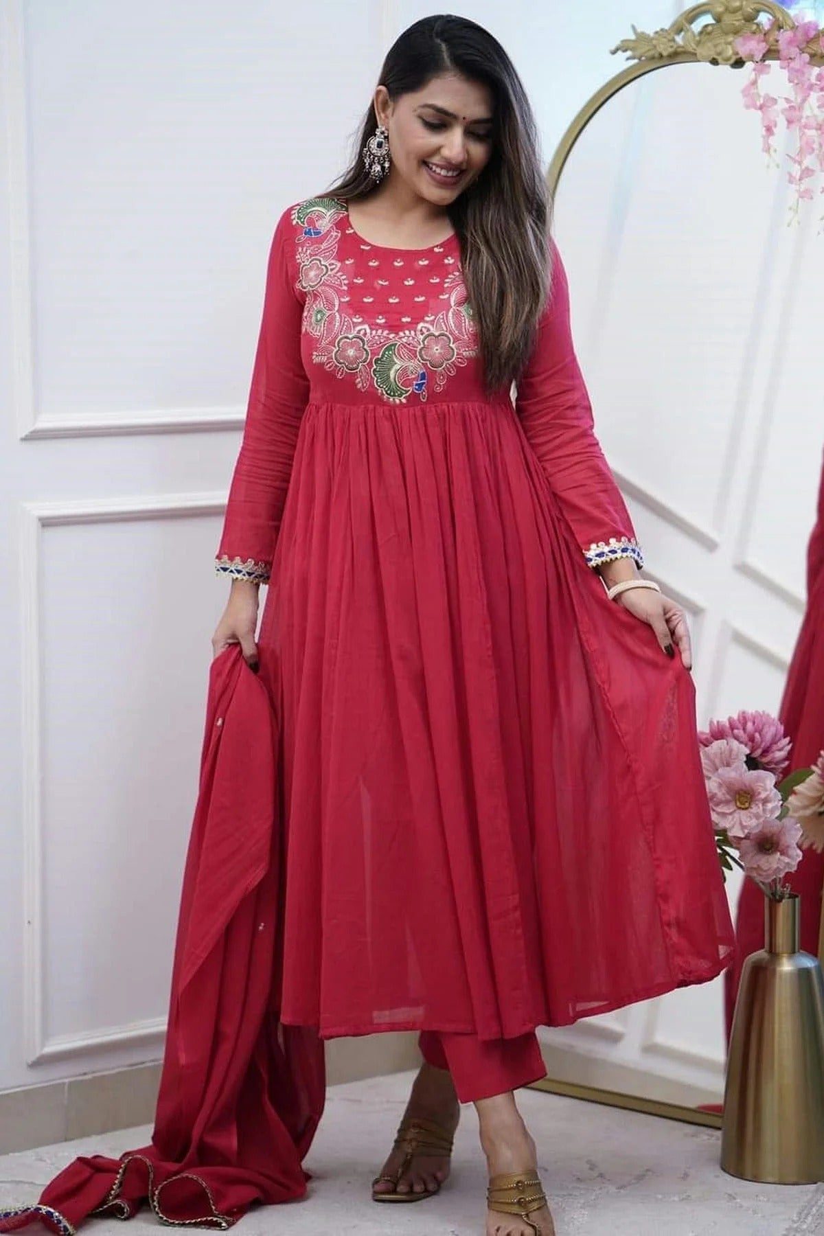 Maroon Colour Chinon Stitched Suit SS1112231