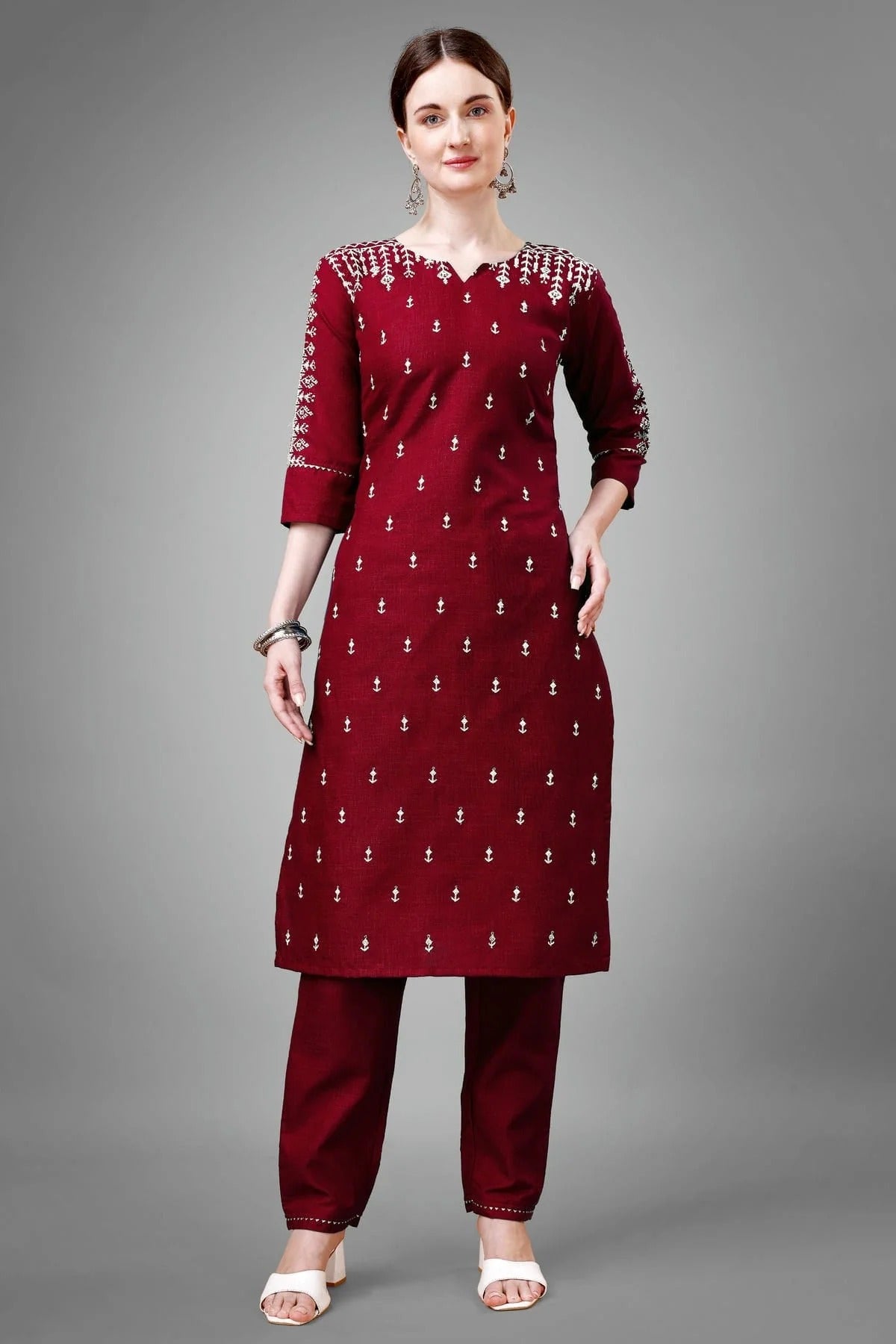 Maroon Colour Cotton Blend Kurta And Pant Set KR1111326