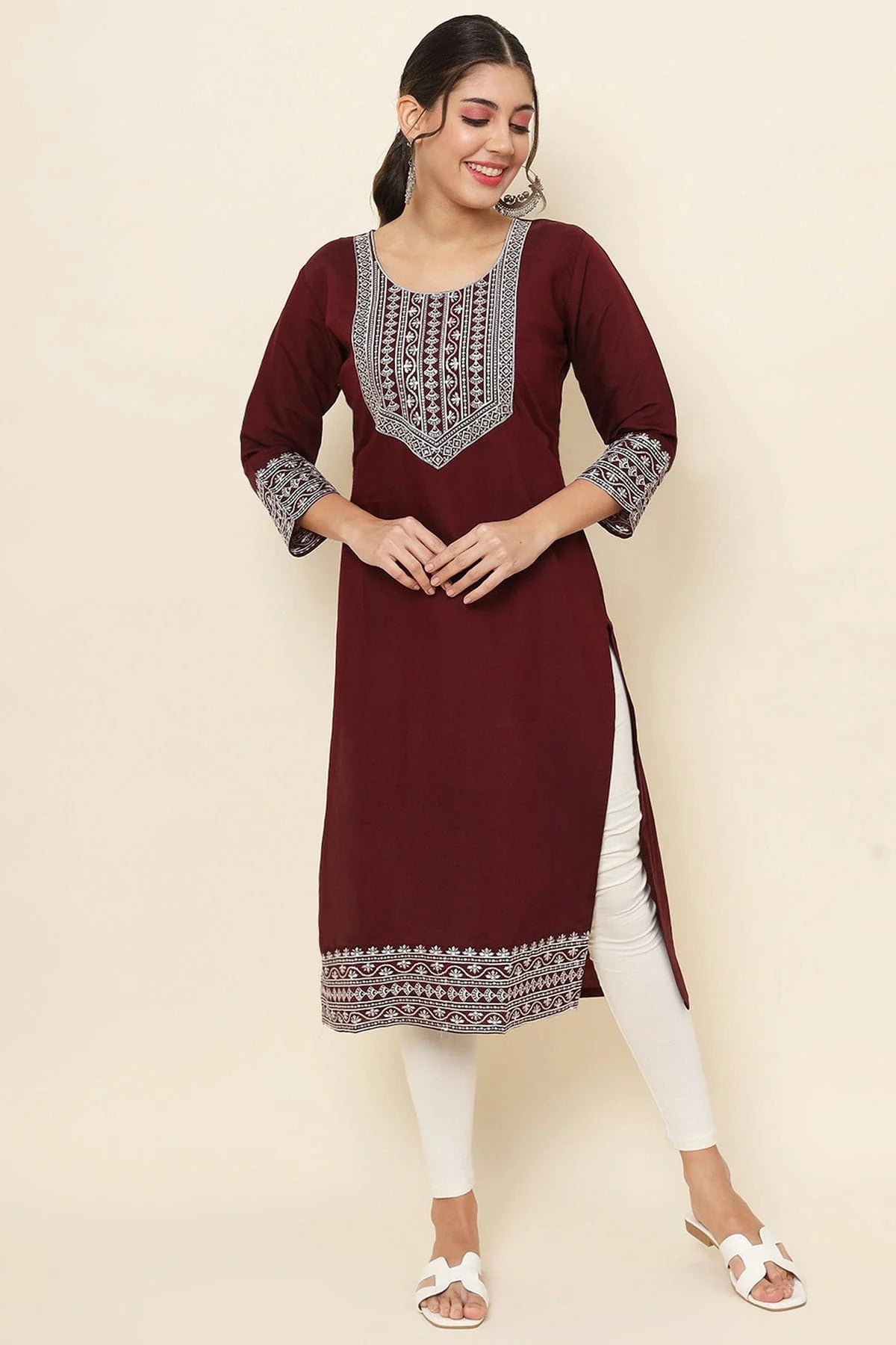 Maroon Colour Cotton Kurti KR1111175