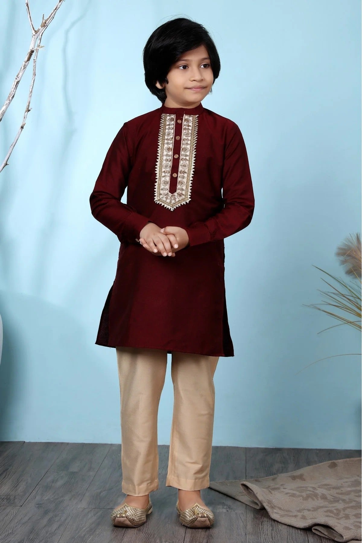 Maroon Colour Cotton Silk Kurta Pajama BW1070062