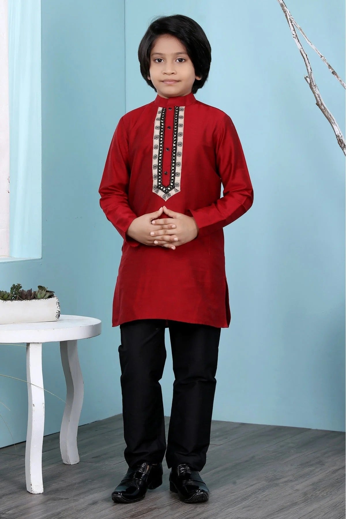 Maroon Colour Cotton Silk Kurta Pajama BW1070081