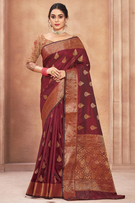 Maroon Colour Cotton Silk Traditional Saree In Woven Work SD1101164